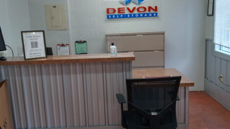 Service desk at Devon Self Storage in North Bend.