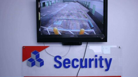 Security camera displaying an image of the parking lot at Devon Self Storage.