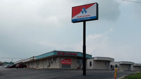 Facility sign at Devon Self Storage in East Fort Worth.