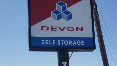 Facility sign at Devon Self Storage in Las Vegas.