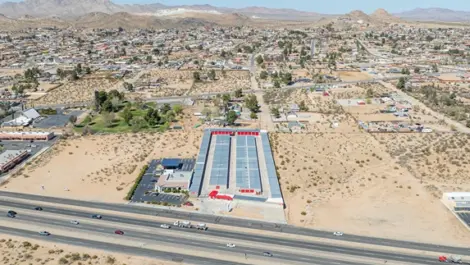 Drone view of storage facility in West Apple Valley, CA, at Devon Self Storage - West Apple Valley