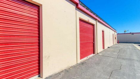 Roll-up doors on self storage units at Devon Self Storage in Cathedral City, California