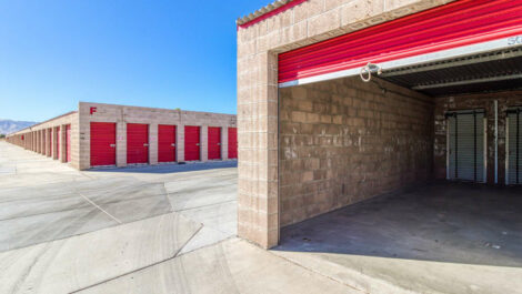 Self storage unit with the door rolled up at Devon Self Storage in Apple Valley, California