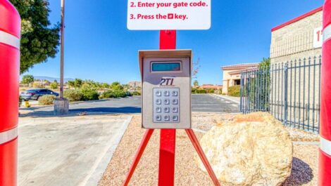 Keypad for gated entry at Devon Self Storage in Apple Valley, California