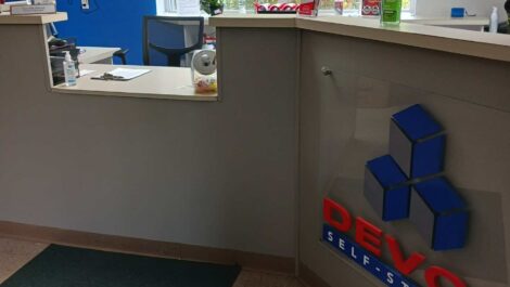 Service desk at Devon Self Storage in Tewksbury.