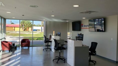Lobby next to the leasing agents at Devon Self Storage in Orlando, Florida