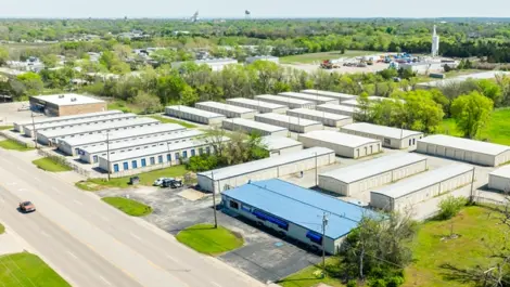 Drone view of storage units in Ardmore, OK, at Devon Self Storage - Ardmore