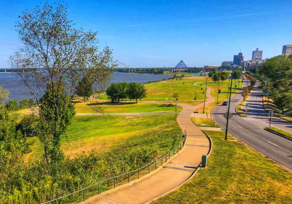 A view of the Mississippi river and downtown Memphis from the Memphis River Park