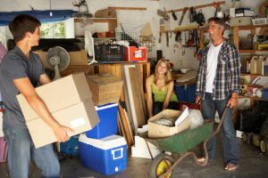 A family spring cleaning their garage
