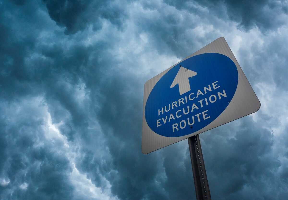 A sign labeled "Hurricane Evacuation Route".