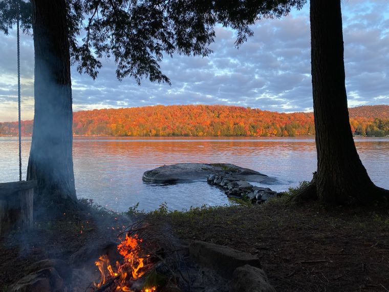 A charming campsite in the autumn forests of New York.