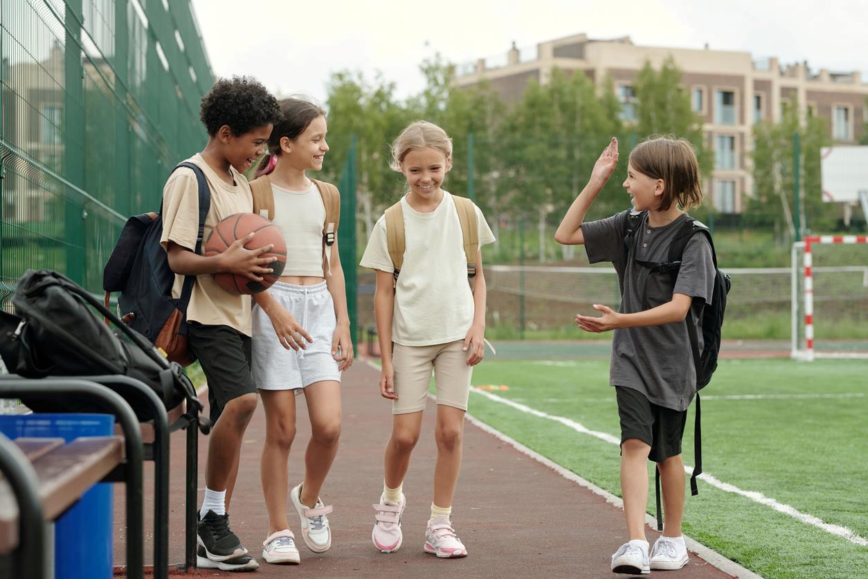 A group of kids outside of school in Hazlet, NJ.