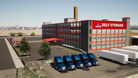 Exterior view of Devon Self Storage - Unruh, future storage facility, semi truck storage options, gated, parking lot, Self Storage Units in Philadelphia, PA, on Unruh Ave