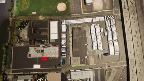 Self Storage Units in Philadelphia, PA, on Unruh Ave, Devon Self Storage a sky view, rooftop view of facility