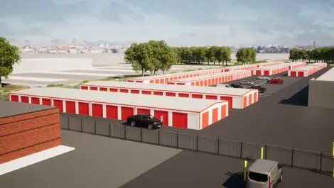 Rows of storage units in Camden, NJ at Devon Self Storage, Gated self storage