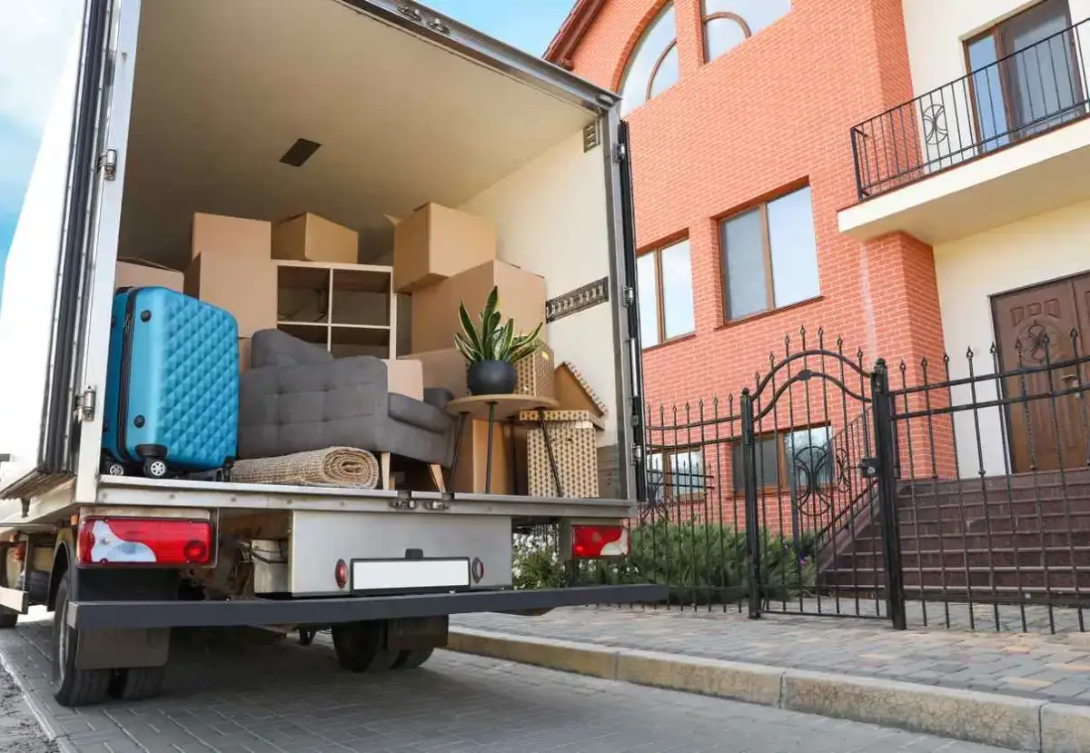 Moving truck with boxes and furniture